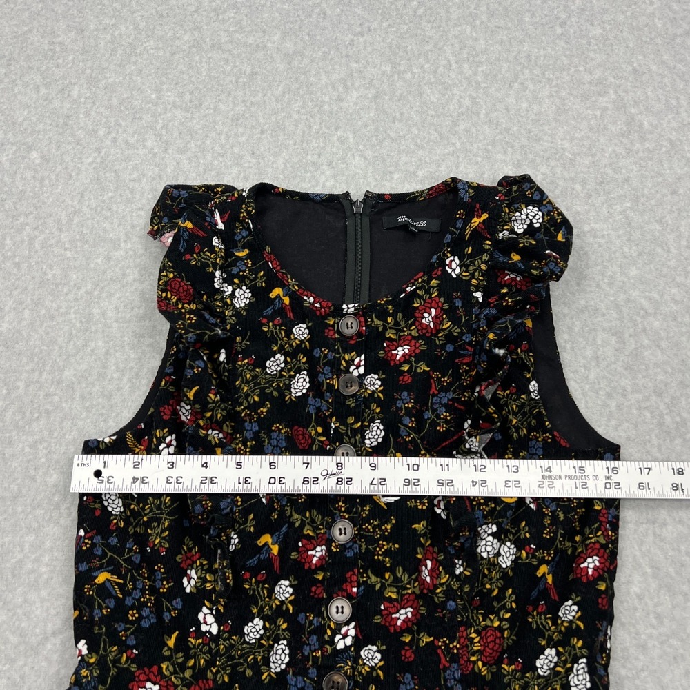 Madewell Dress Women's 6 Black Corduroy Ruffle-Front Finch Floral Midi - Picture 3 of 10